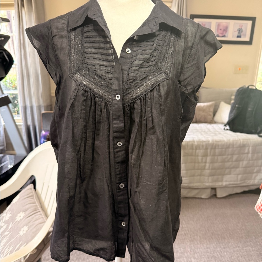 7 For All Mankind Charcoal Button-Up Blouse - Picture 2 of 5
